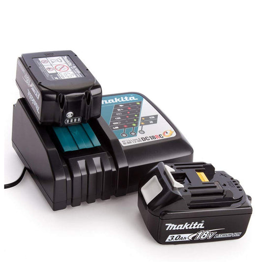 Makita Genuine BL1830B 18V LXT 3.0Ah Batteries Twin Pack with Makita Genuine DC18RC Fast Battery Charger