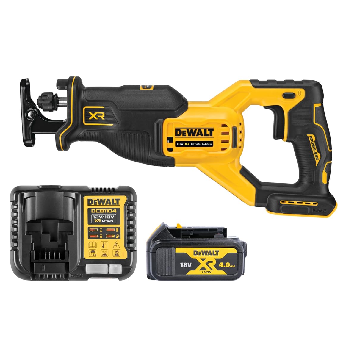 DEWALT DCS382N 18V Brushless Reciprocating Saw with 4.0Ah Battery & Charger - Powerful and Versatile Cutting Tool, 18V Reciprocating Saw, Dewalt Drill, Power Tool Combo Kits