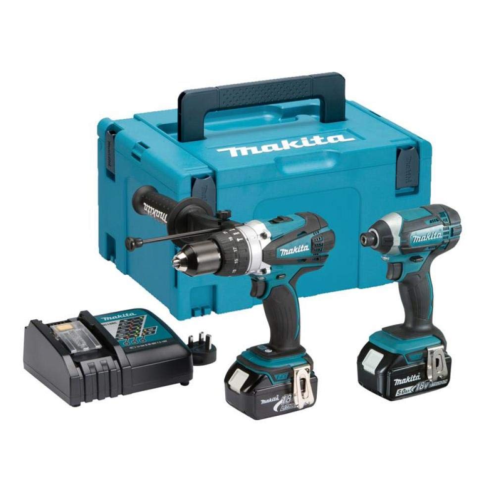 Makita DLX2145TJ 18V Li-ion LXT 2 Piece Combo Kit comprising DHP458Z and DTD152Z Complete with 2 x 5.0 Ah Li-ion Batteries and Charger Supplied in a Makpac Case