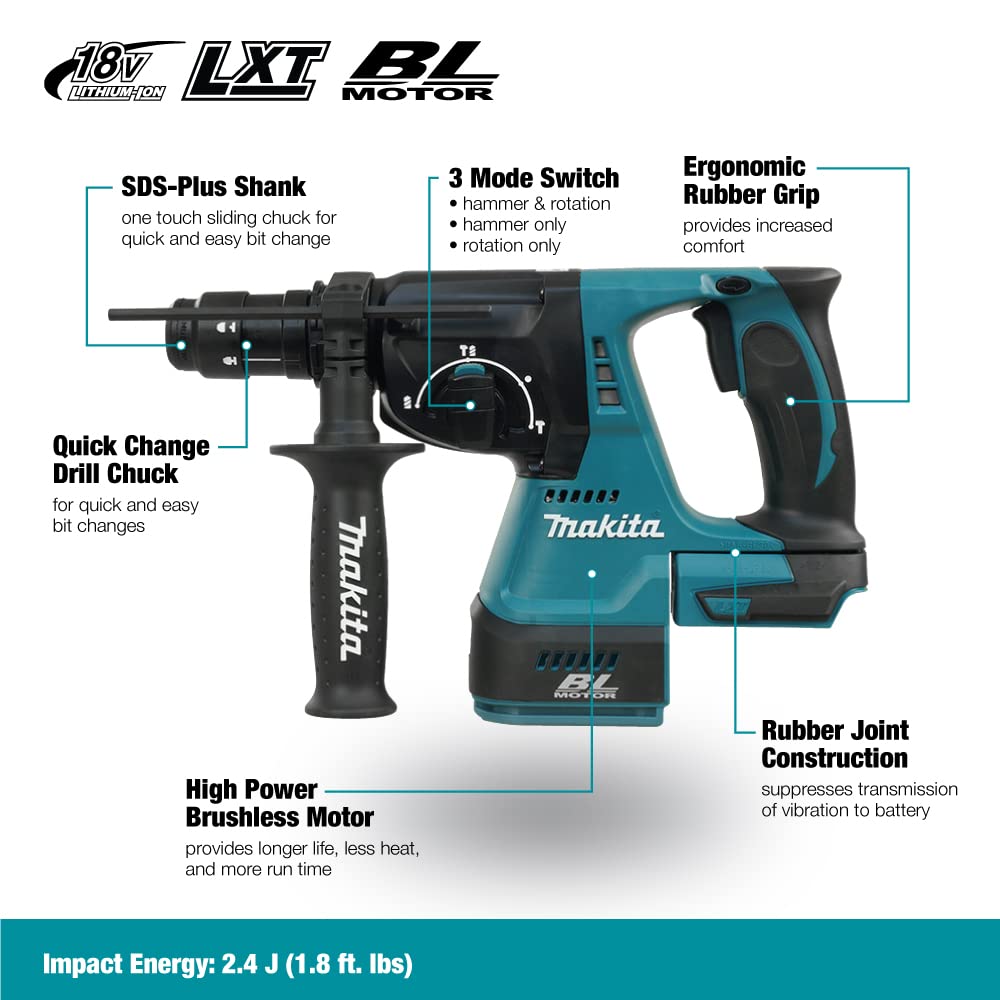 Makita DHR243Z 18V Li-ion LXT 24mm SDS-Plus Rotary Hammer - Batteries and Charger Not Included & DTM51Z Multi-Tool, 18 V,Blue