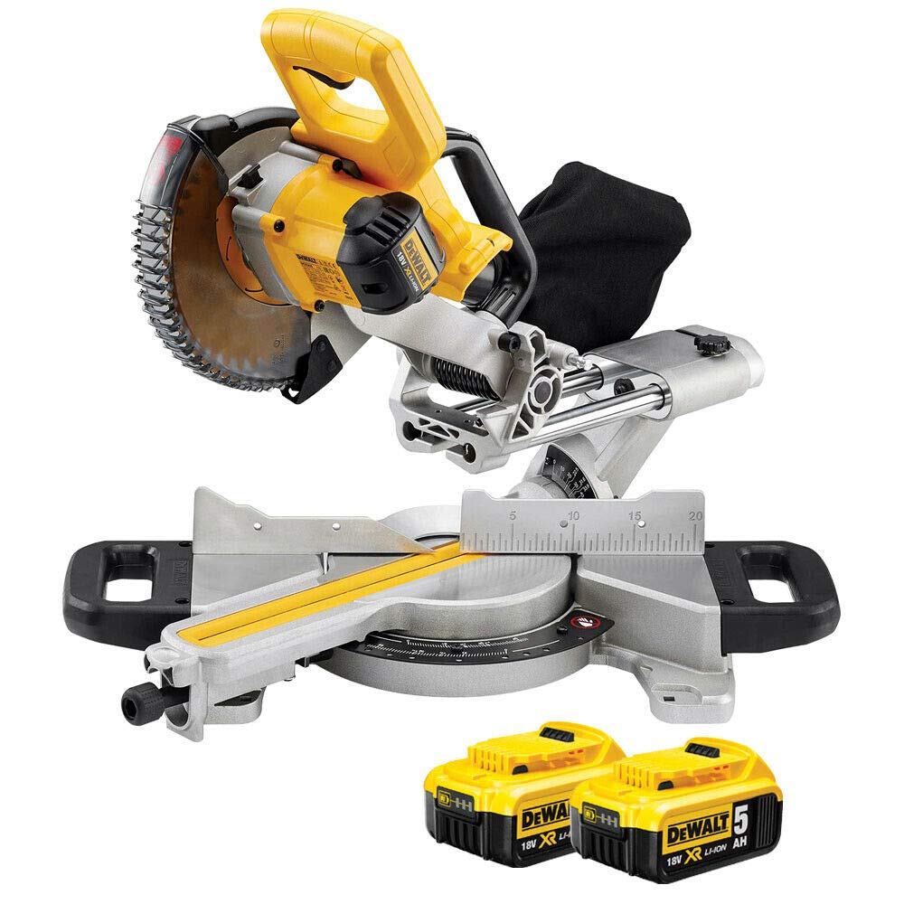 DeWalt DCS365N 18V 184mm Cordless Slide Mitre Saw with 2 x 5Ah DCB184 Batteries