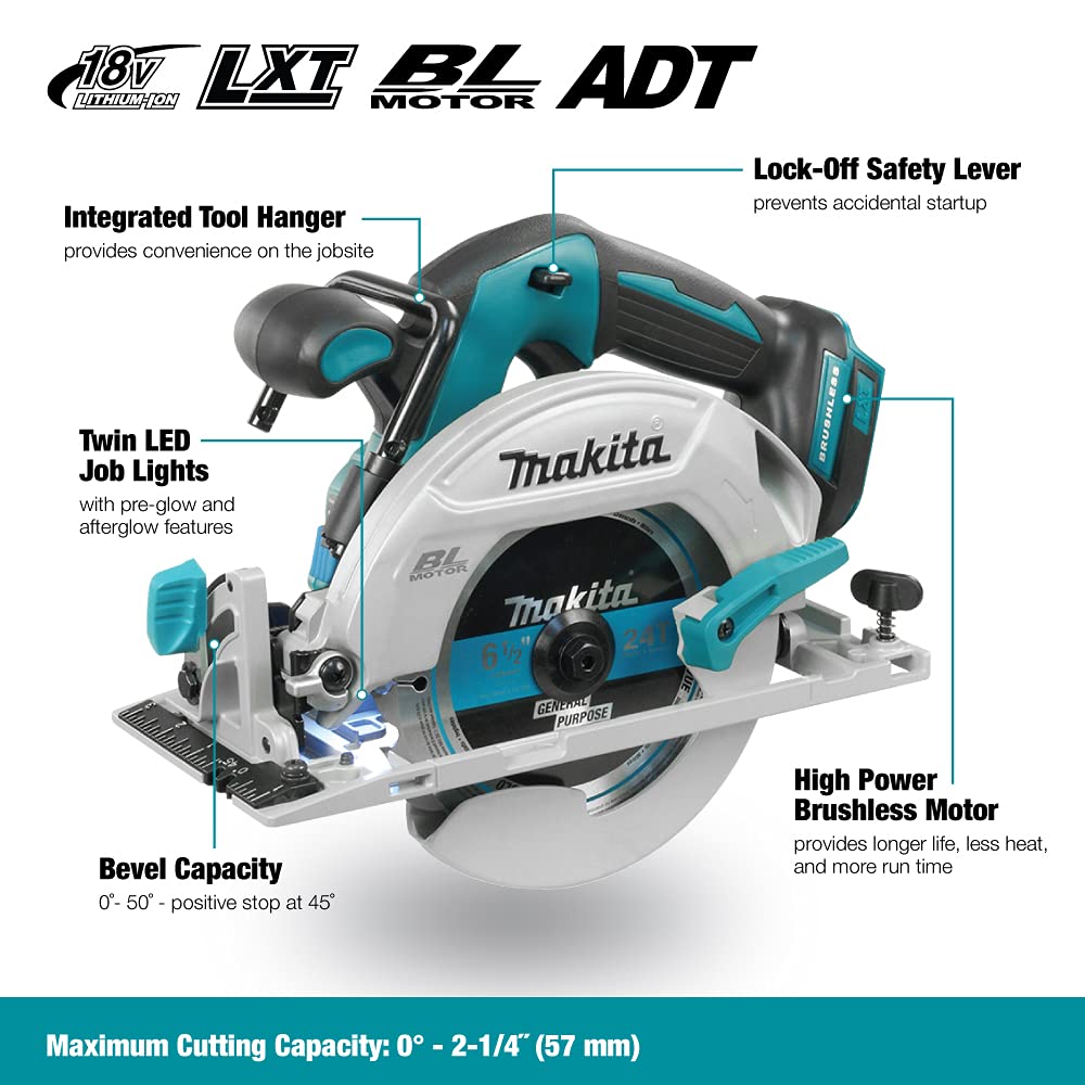 Makita DHS680Z 18V Li-Ion LXT 165mm Brushless Circular Saw - Batteries and Charger Not Included & DTM51Z Multi-Tool, 18 V,Blue