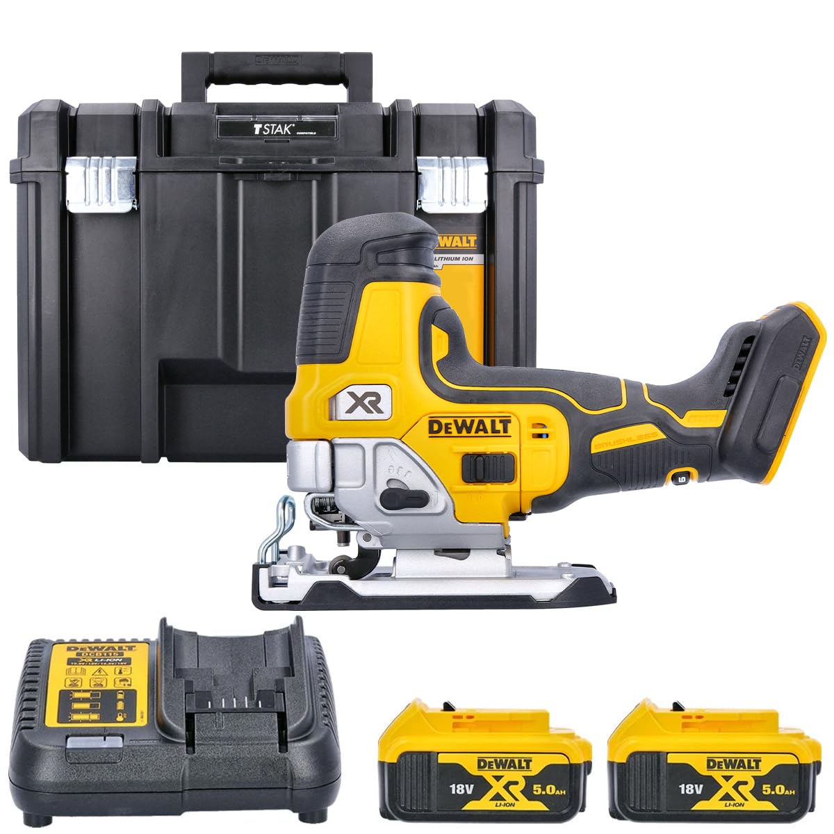 DeWalt DCS335N 18V Brushless Grip Jigsaw with 2 x 5.0Ah Batteries & Charger in Case