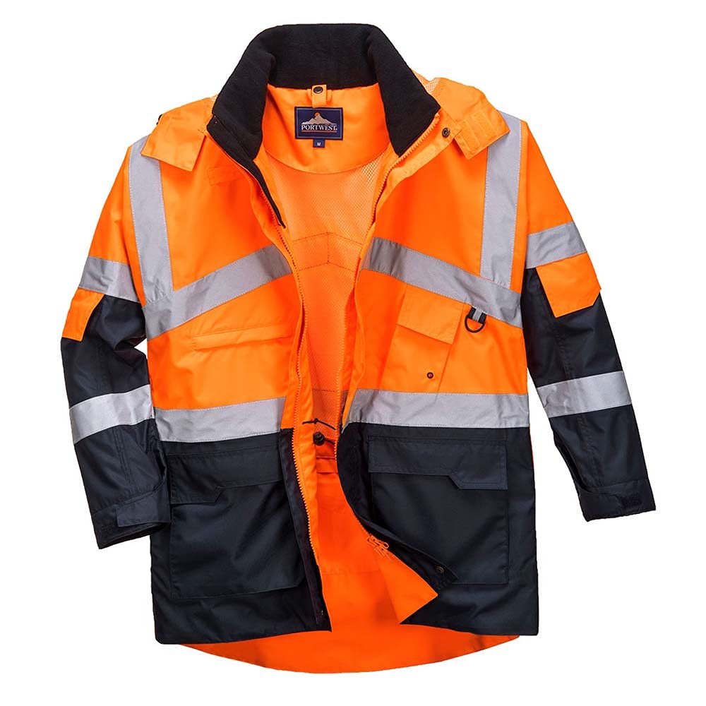 HI VIS Breathable Safety Jacket Coat Radio Loop D Ring High Visibility Workwear