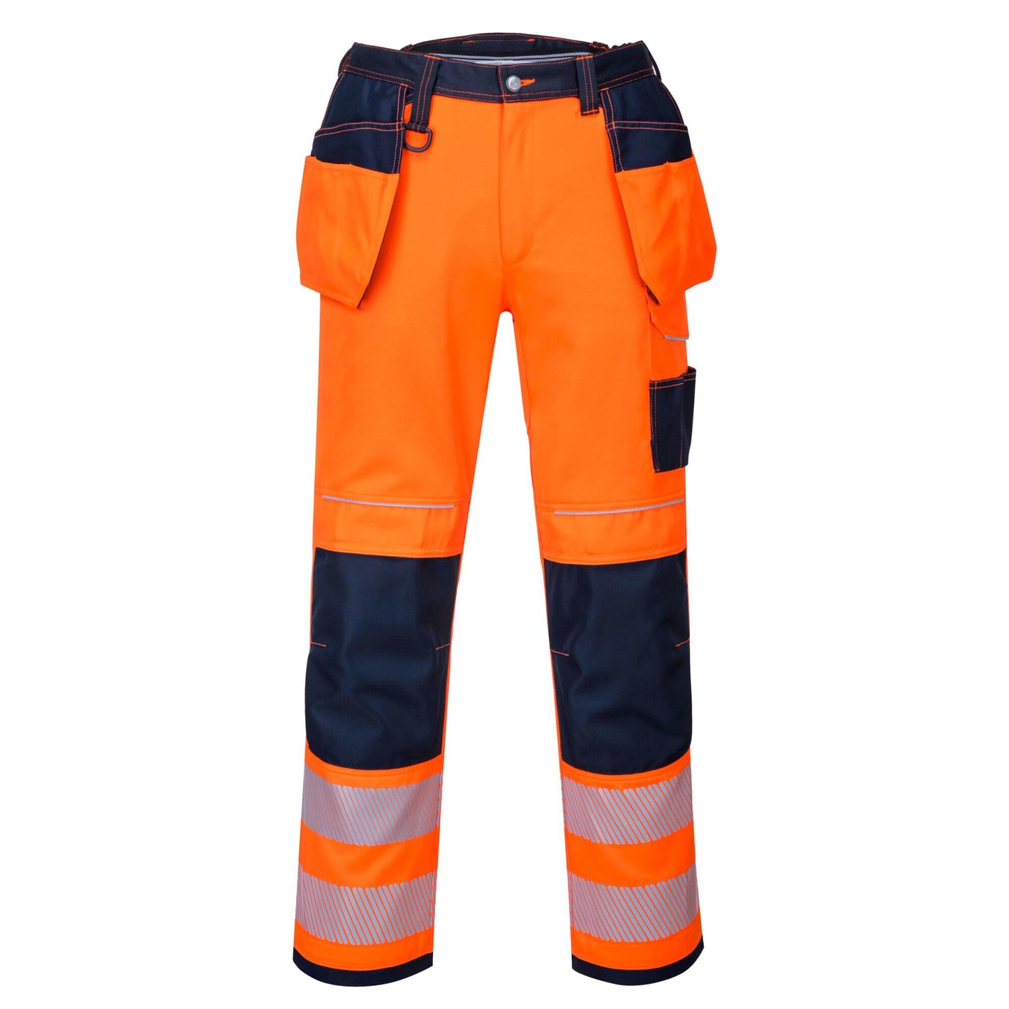 Portwest T501 Mens PW3 Hi Vis Work Trousers - Holster Pocket Workwear Safety Construction Trousers Orange/Black, 42