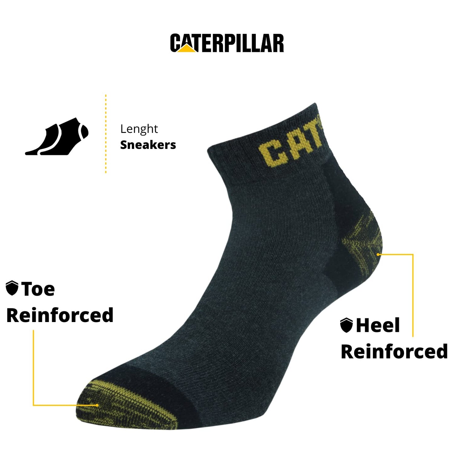 6 Pairs Caterpillar Sneaker Men's Work Socks Accident Prevention Double Reinforced Heel and Toe Terry Cotton