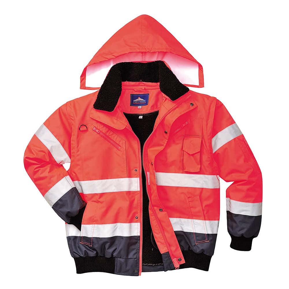 Portwest C465 Hi-Vis 3-in-1 Contrast Bomber Jacket Orange/Navy, Small