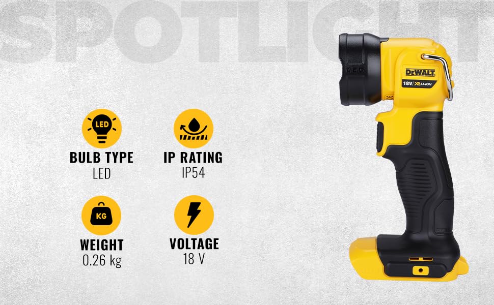 DEWALT DCL040-XJ 18V XR Lithium-Ion Body Only Cordless Torch, Black/Yellow, 15.0 cm*32.0 cm*22.0 cm