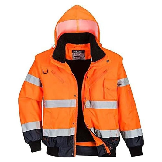 Portwest C465 Hi-Vis 3-in-1 Contrast Bomber Jacket Orange/Navy, Small