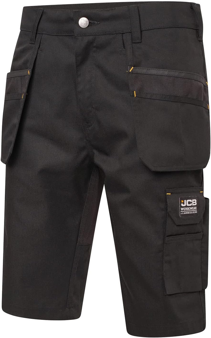 JCB - Trade Hybrid 4-Way Stretch Work Shorts - Mens Shorts Work Trousers - Cargo Shorts Men - Multiple Pockets - Holster Pockets - Black - Size: 42W