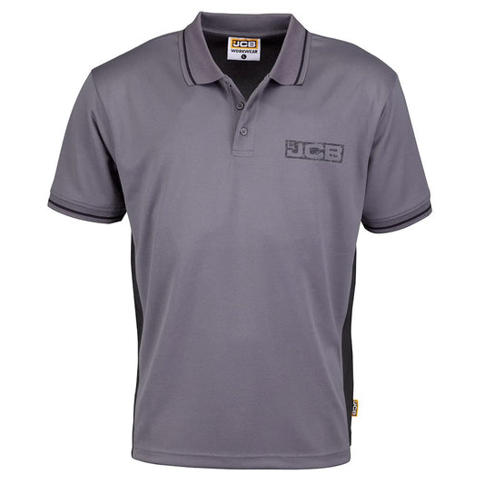 JCB - Workwear Men's Polos - Polo Shirt - Performance Polo Shirt - Grey/Black, Size Medium