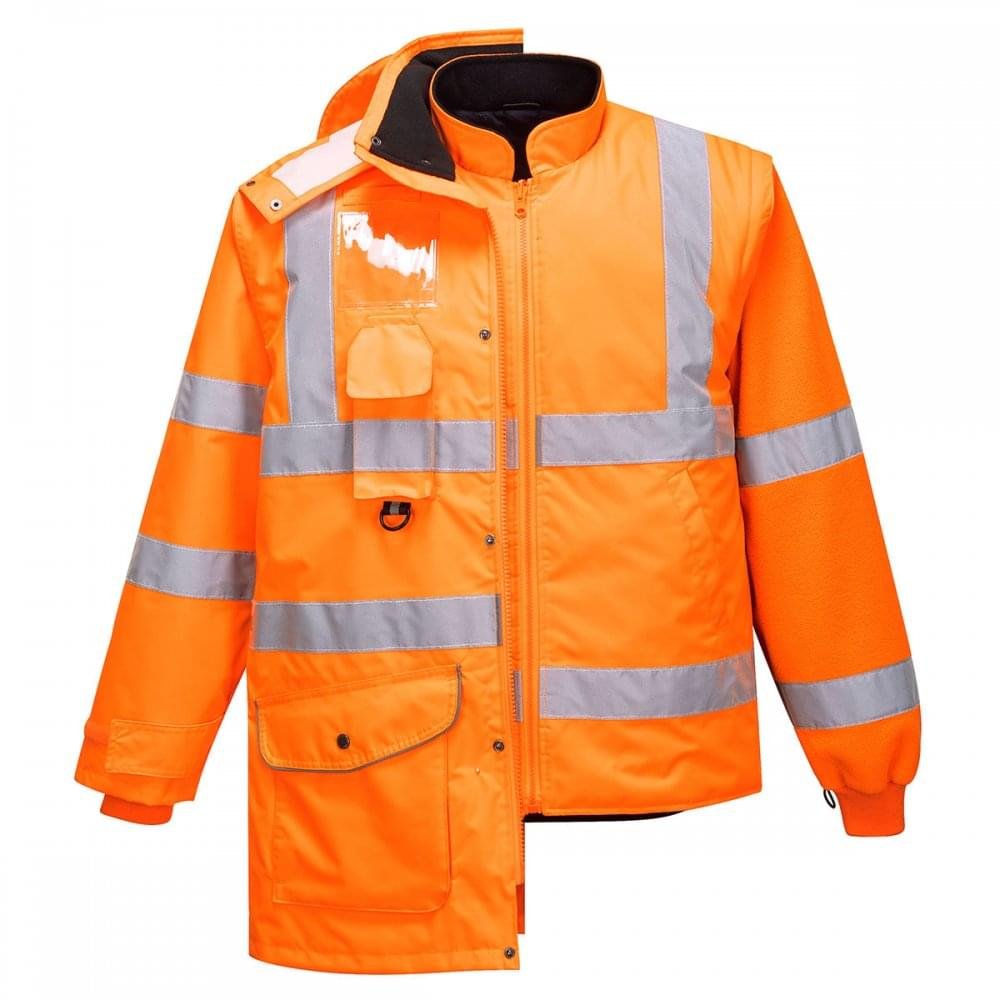 Portwest RT27 Waterproof Hi-Vis Breathable 7-in-1 Traffic Jacket Orange, 3X-Large