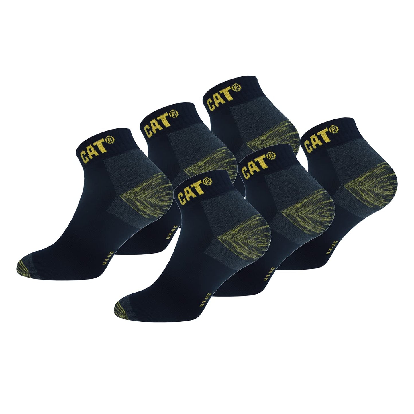 6 Pairs Caterpillar Sneaker Men's Work Socks Accident Prevention Double Reinforced Heel and Toe Terry Cotton