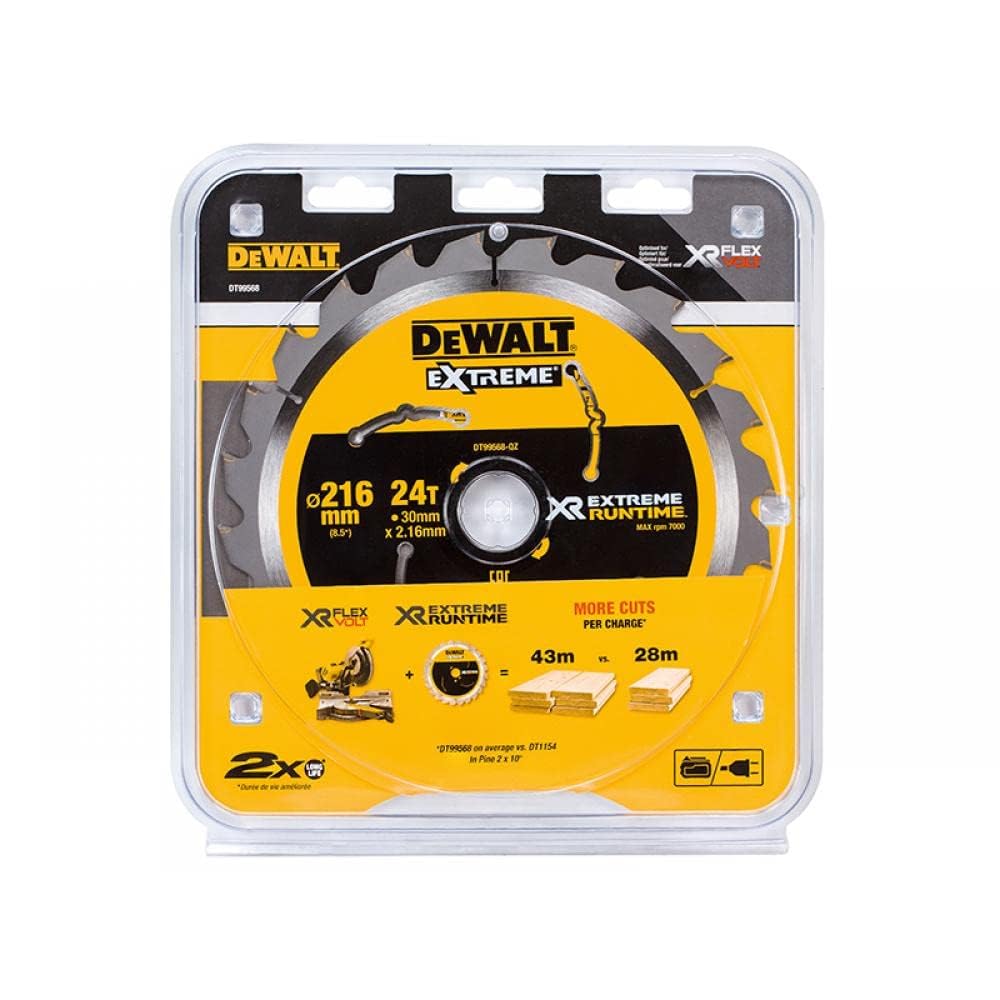 DEWALT DT99568 216 mm x 30 mm x 24T XR Extreme Runtime Mitre Saw Blade - Yellow/Black/Silver