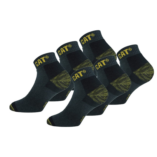 6 Pairs Caterpillar Sneaker Men's Work Socks Accident Prevention Double Reinforced Heel and Toe Terry Cotton