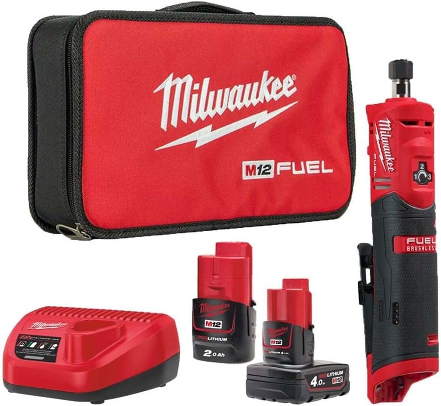 Milwaukee M12FDGS-422B 12v Fuel Straight Die Grinder Set, Red