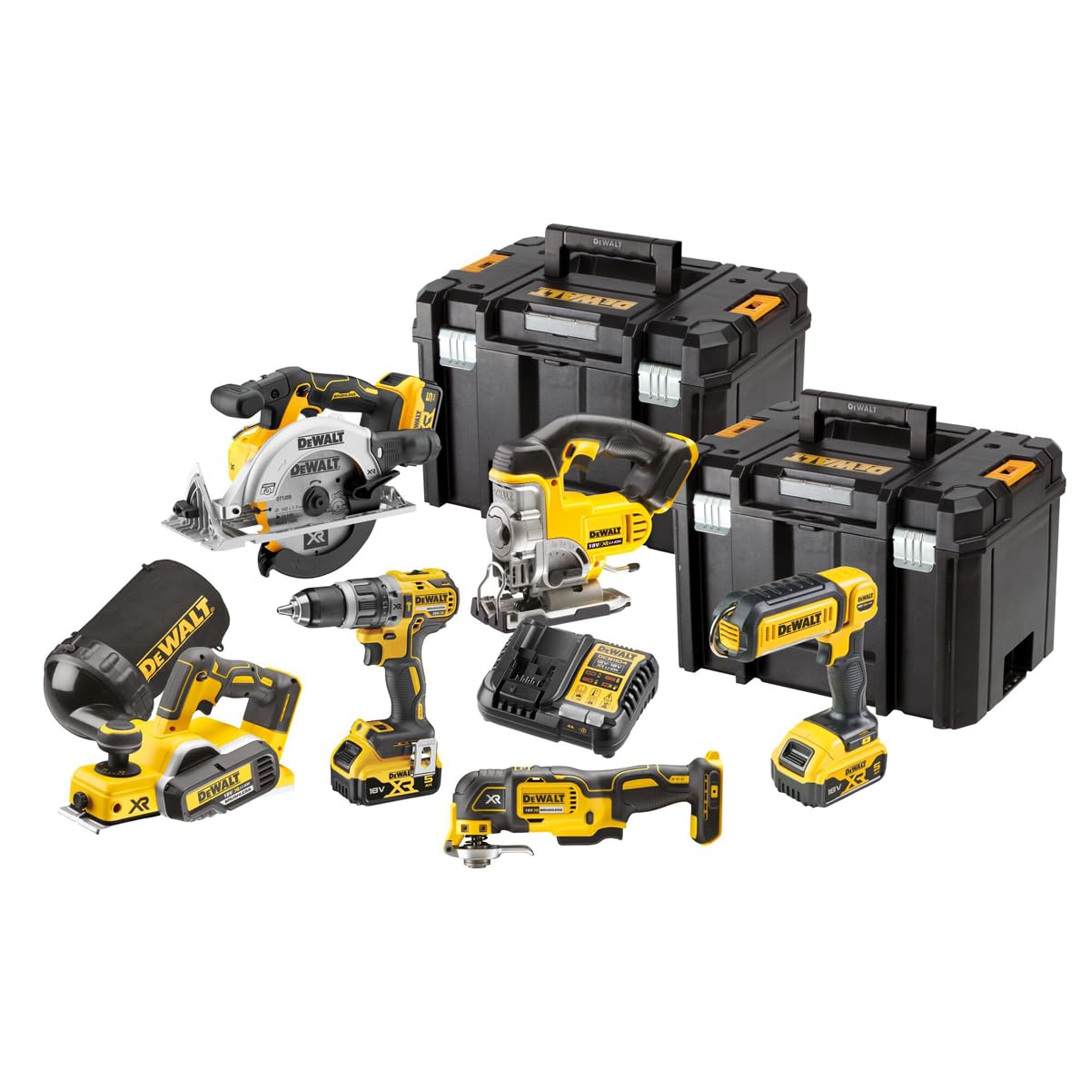 DeWalt DCK667P3T-GB 18V LXT Cordless Brushless 6 Piece Kit with 3 x 5.0Ah Batteries, Charger & Cases