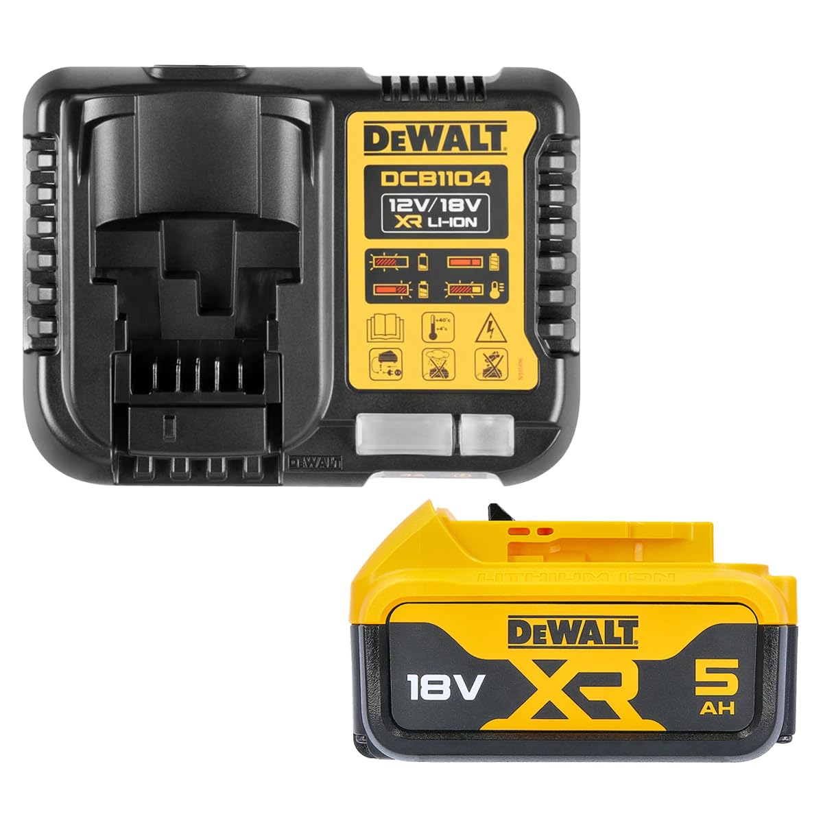 DEWALT DCB184 5.0ah 18v XR Lithium Ion Battery + DCB1104 Charger