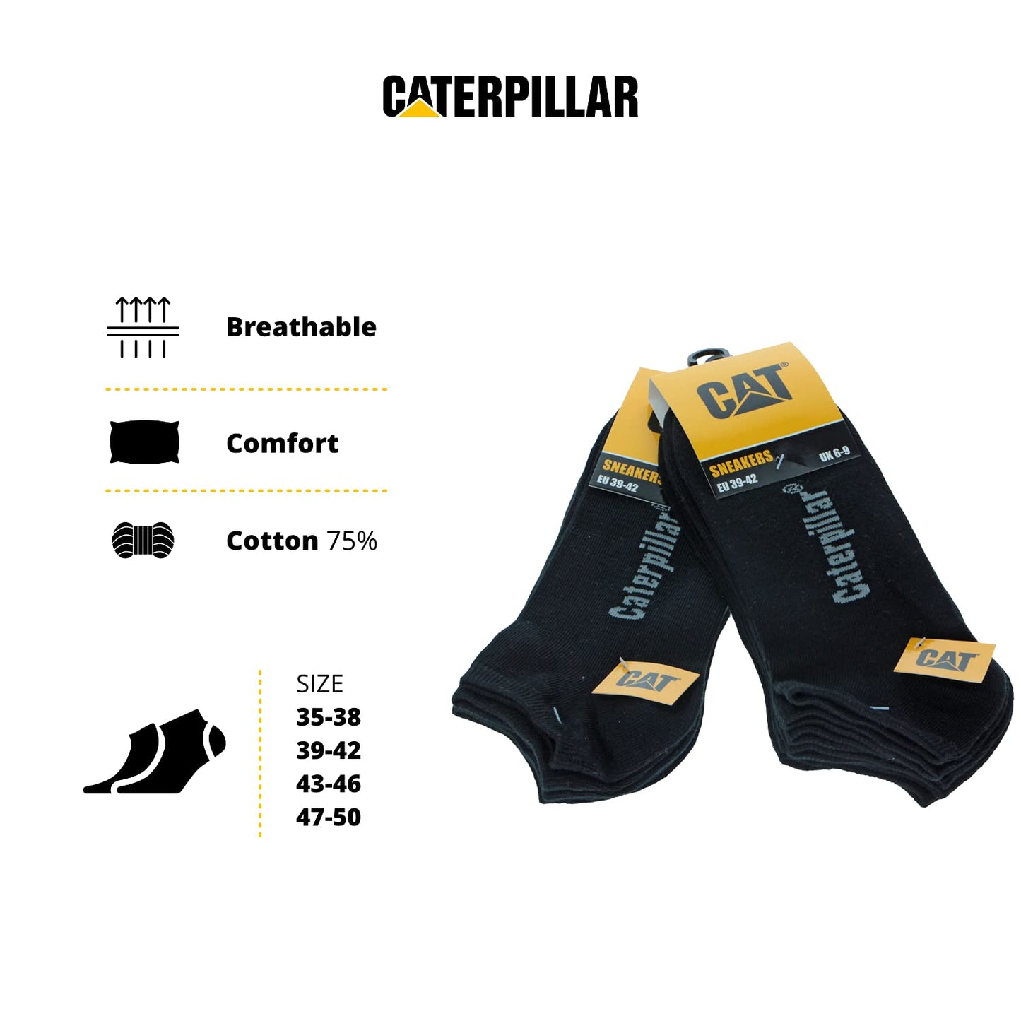 Caterpillar 6 Pairs Men's Socks Ghost Sneaker Cat Soft Cotton Ankle Socks