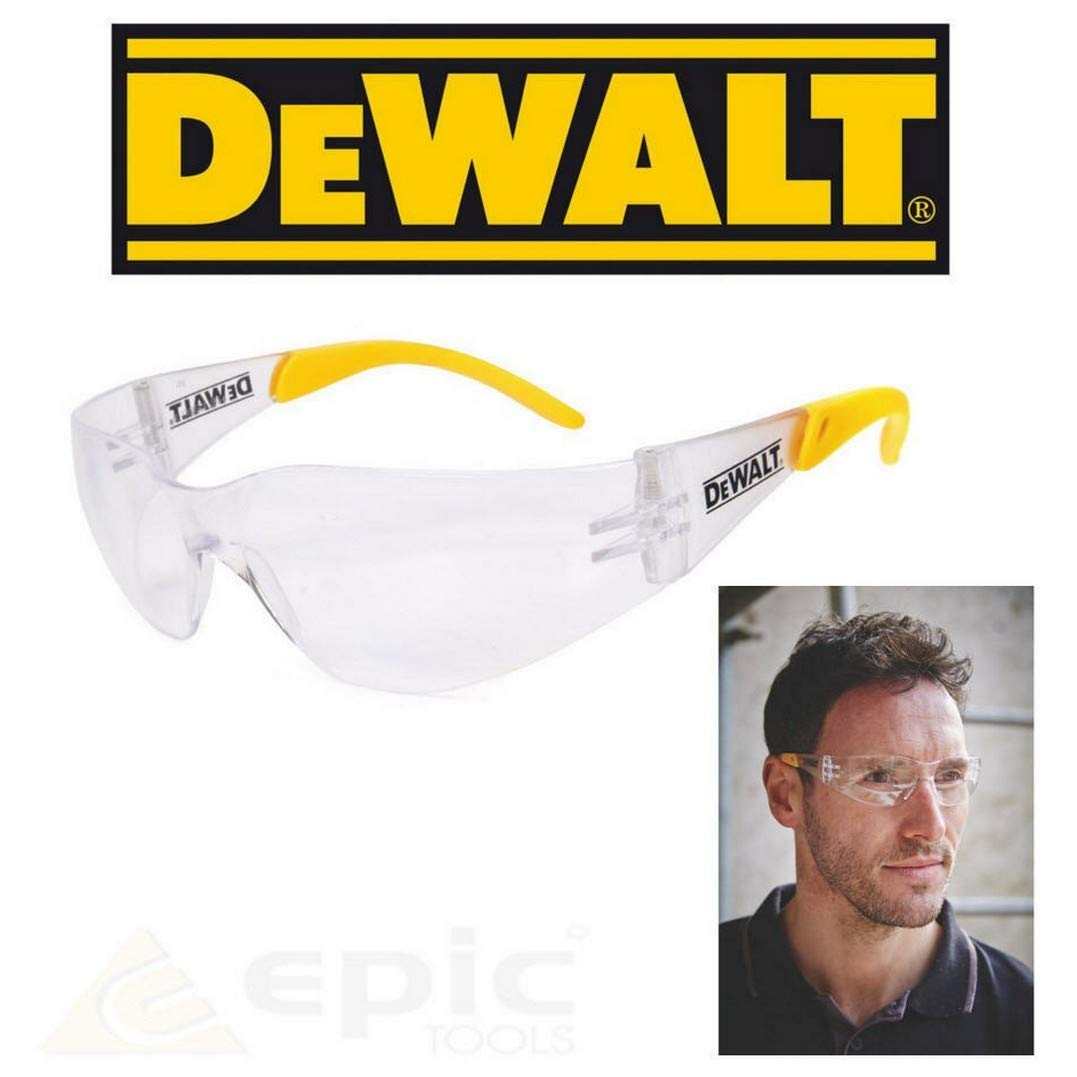 DEWALT DPG54-1D PROTECTOR Clear High Performance Lightweight Protective Safety Glasses With Wraparound Frame -Yellow/Clear (Packaging may vary)