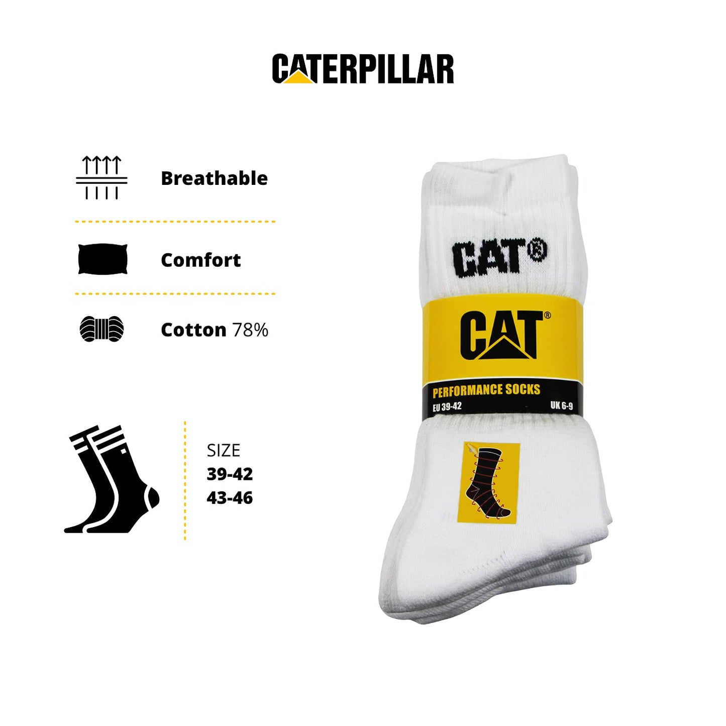 Caterpillar Performance Socks 5 pairs of men's socks, excellent quality cotton yarn, terry insole and instep, reinforced toe and heel