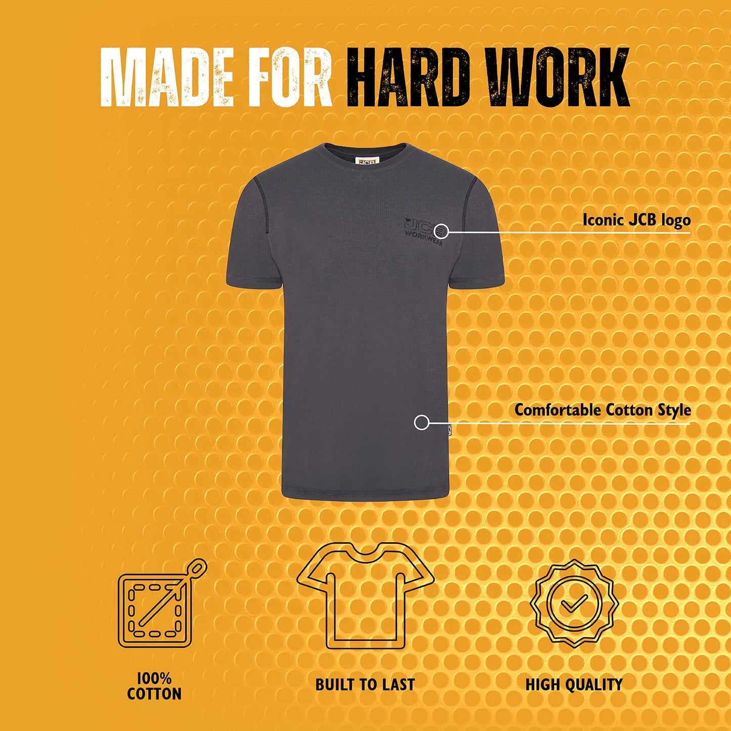 JCB - Trade Steel Work T Shirt - 100% Cotton Jersey - 180gsm - Mens Workwear - Short Sleeved Shirts for Men - Mens Clothes - Mens Shirts