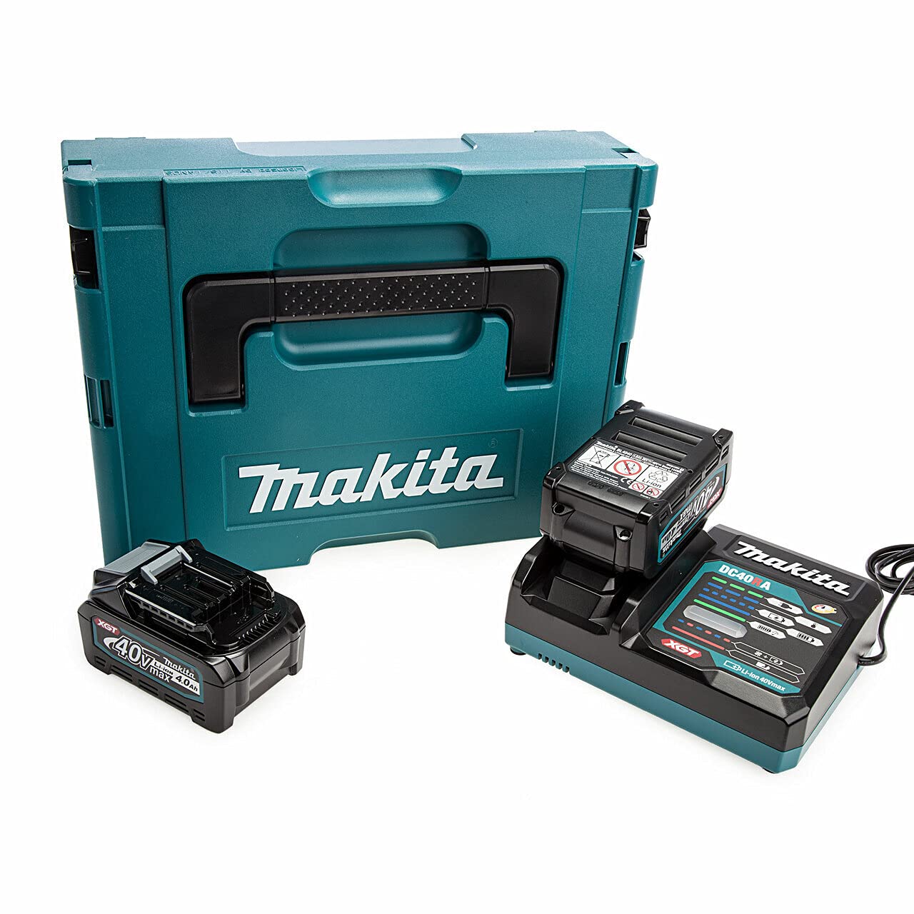 Makita 191K01-6 40V Max Li-ion XGT MKP 4.0 Ah Power Source Kit Complete with 2 x 4.0 ah Batteries and Fast Charger Supplied in a Makpac Case