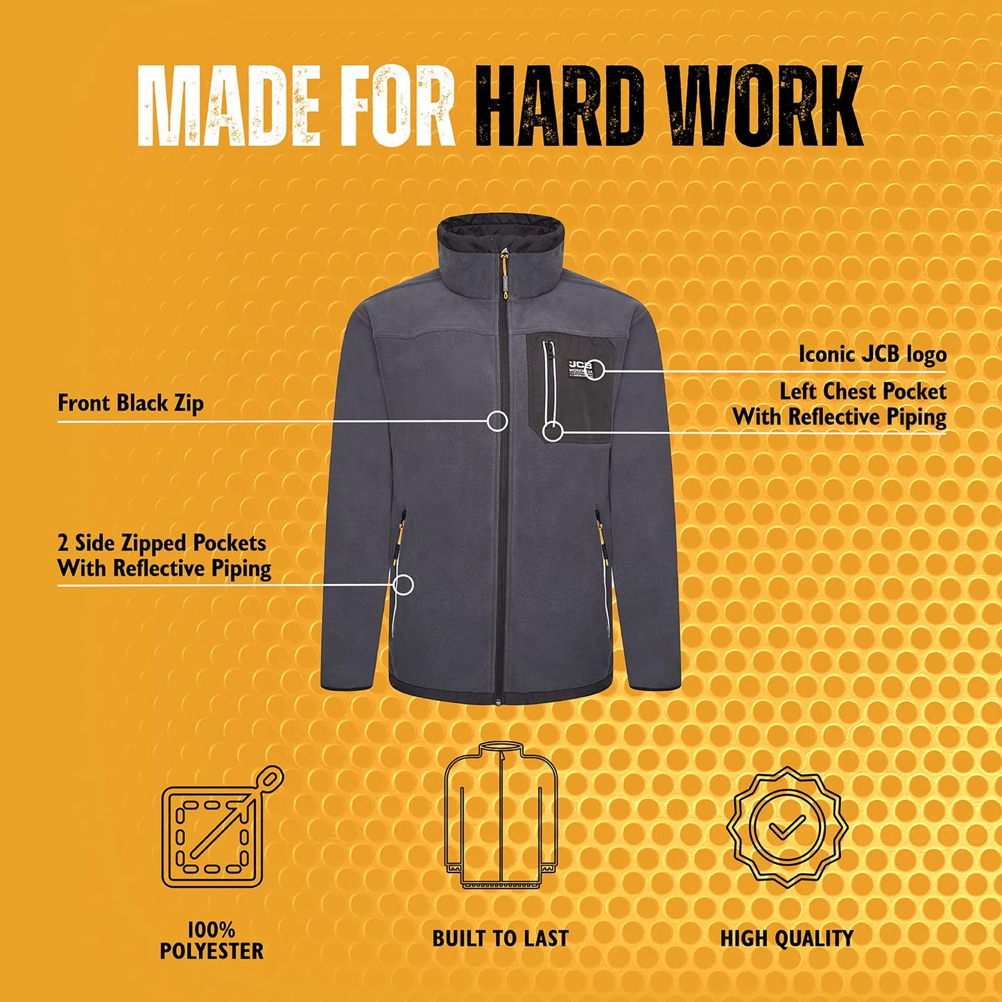 JCB - Trade Steel Full Zip Fleece - Fleece Jacket Mens - Work Fleece Mens - Mens Fleece Jackets Full Zip - Mens Workwear - Mens Clothes