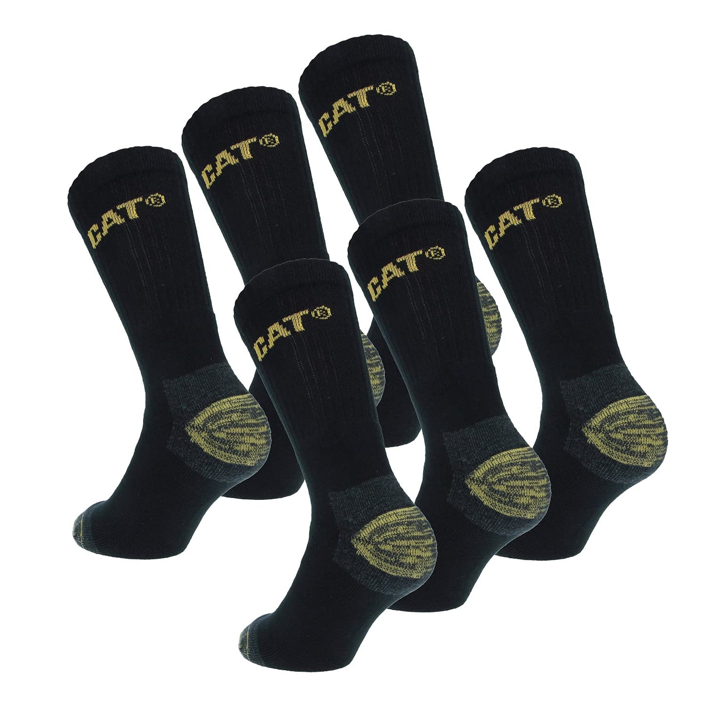 Caterpillar 6 Pairs Men's Work Socks Accident Prevention Double Reinforced Heel and Toe Yarn of Excellent Quality Cotton Sponge (Black