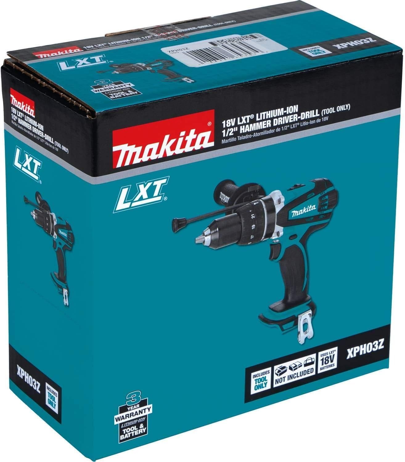 Makita XPH03Z 18V LXT Lithium-Ion Cordless 1/2" Hammer Driver-Drill, Tool Only