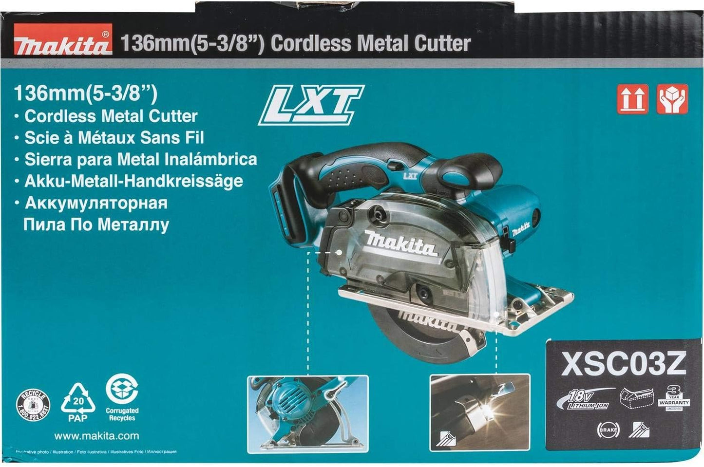 Makita XSC03Z 18V LXT Lithium-Ion Cordless 5-3/8" Metal Cutting Saw, with Electric Brake and Chip Collector, Tool Only