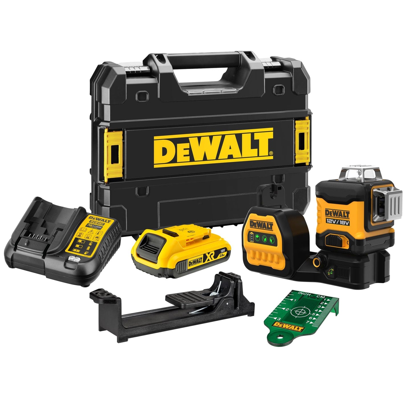 Dewalt Line Laser Level & Case Set of 3x 360 Degrees, Green, 10.8 V, 2 Ah, 2 Pieces, DCE089D1G QW