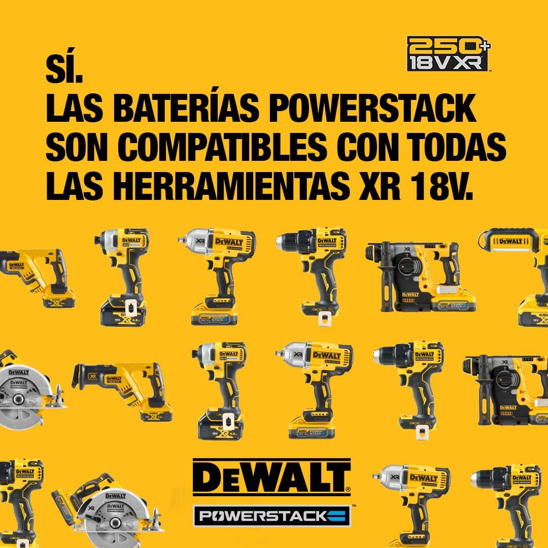 Dewalt Powerstack DCB1102E2 18 Volt Battery Kit (1.7 Ah, Innovative Pouch Cell Technology, Can be Used in All 18 V XR Battery Machines, with Capacity Display via LEDs, Includes 2 Batteries & Charger)