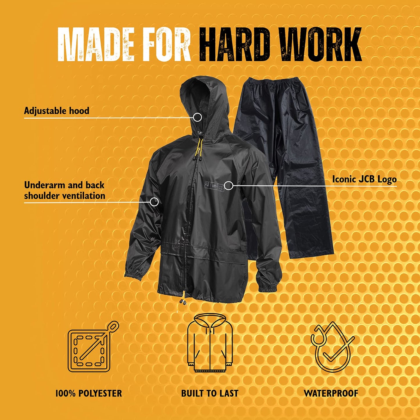 JCB - Workwear - Waterproof Workwear - Waterproof Two-Piece Rainsuit, D+AA - Black - Size Large