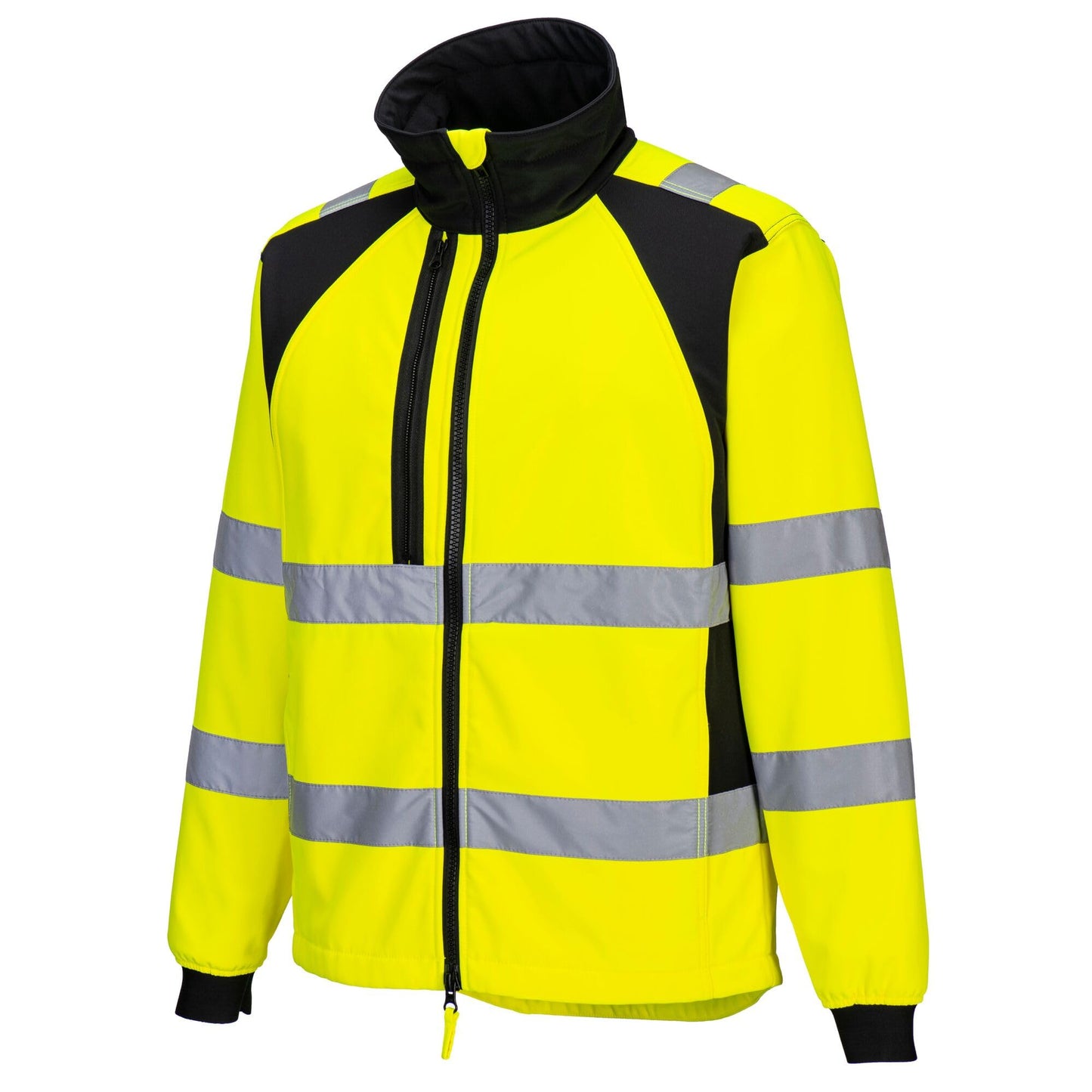 Portwest CD875 Men's WX2 Hi Vis Softshell Jacket - Windproof Water Resistant High Visibility Reflective Eco Safety Jacket Yellow/Black, Large