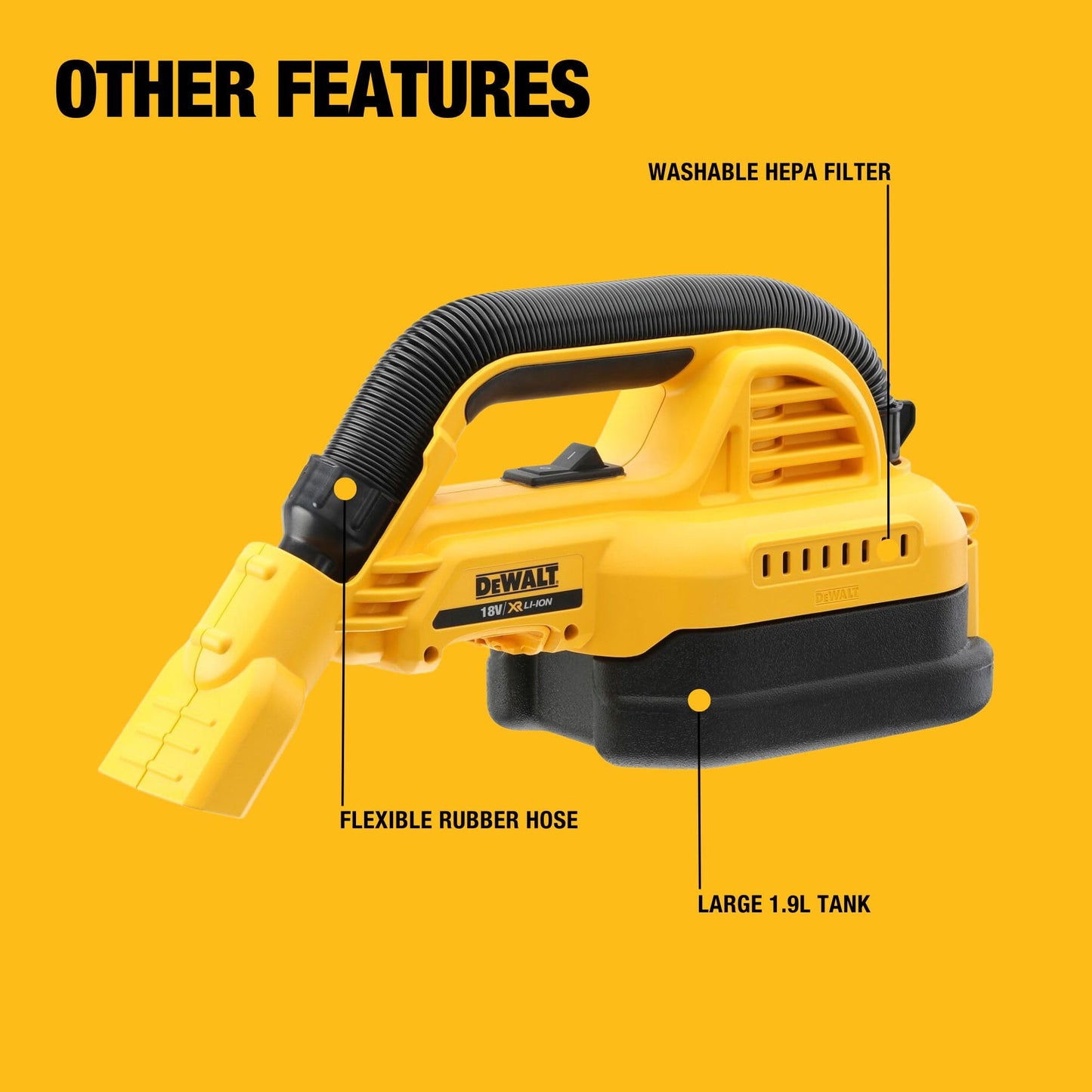 DEWALT XR 18V Cordless Wet & Dry Handheld Vacuum Cleaner (Bare Unit) with Accessories, DCV517N-XJ