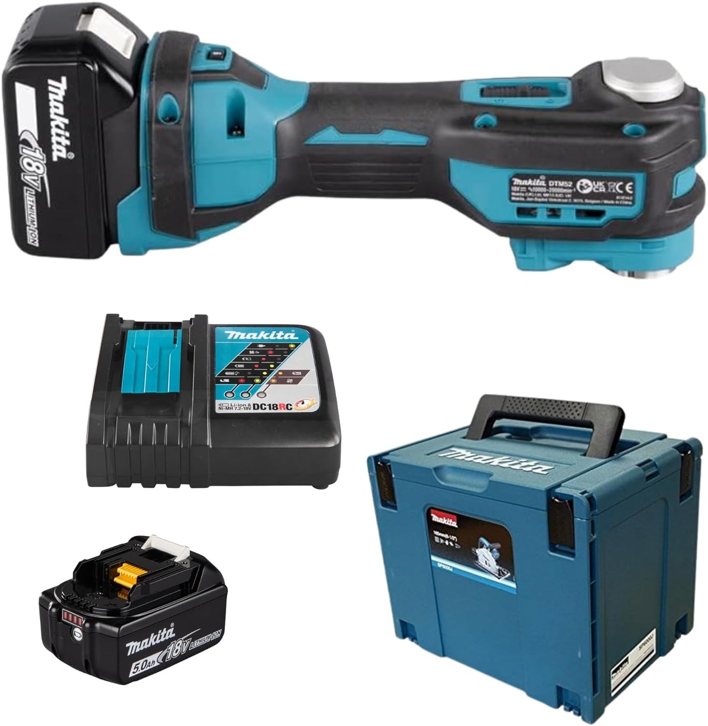 Makita DTM52T1JX2 Cordless Multifunction Tool 18 V / 5.0 Ah, 1 Battery + Charger + 44-Piece Accessory Set in MAKPAC