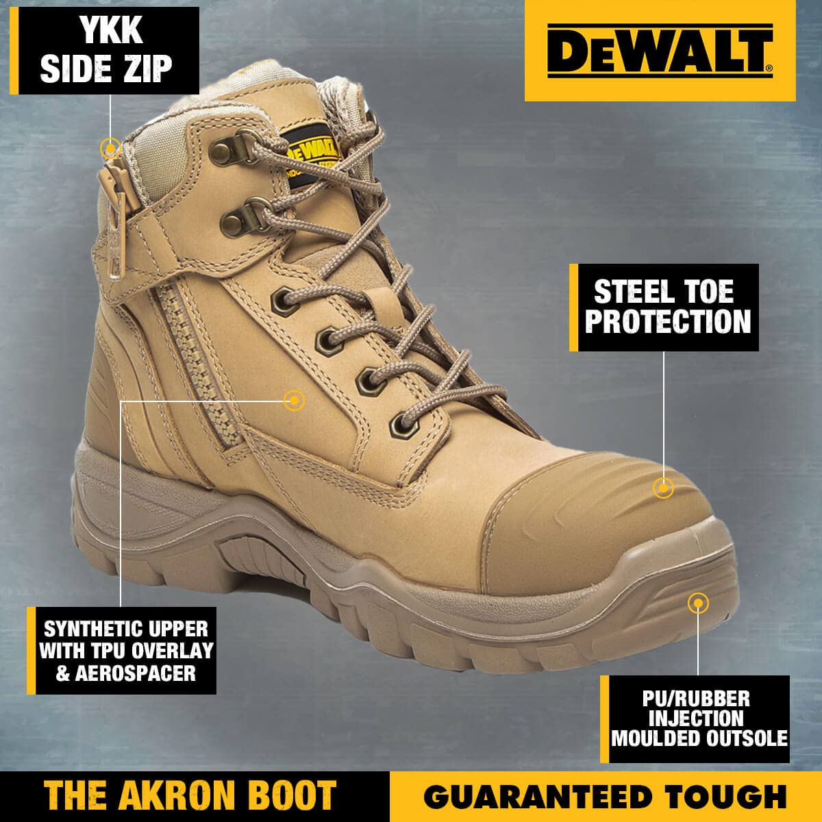 DEWALT Men's Akron Side Zip Steel Toe Safety Boot