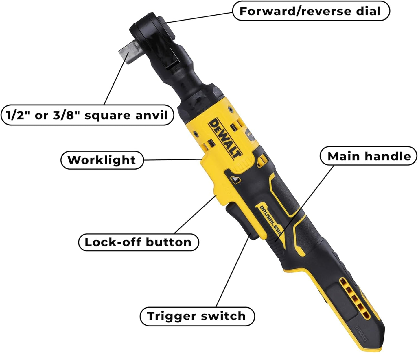 DEWALT DCF512N-XJ 18V XR Brushless 1/2" Open Head Ratchet - Bare Unit