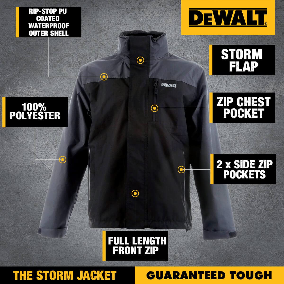 DEWALT Mens Storm Waterproof Zip Jacket