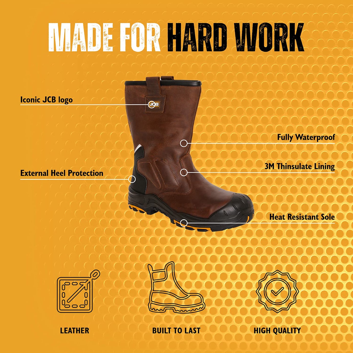 JCB - Denstone Brown Rigger Boot - 100% Metal Free - Boots for Men - Waterproof - Fibreglass Toecap - Men Shoes - Men's Work & Utility Footwear