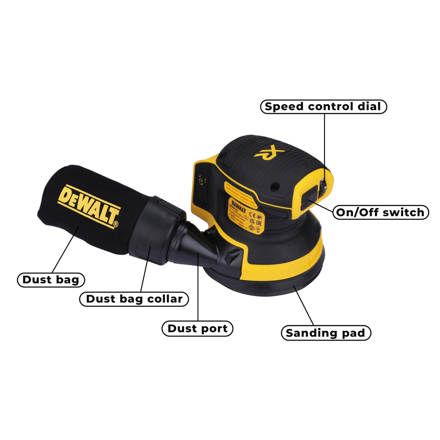 DEWALT DCW210N-XJ Cordless Sander 18V XR Brushless 125mm, Bare Unit