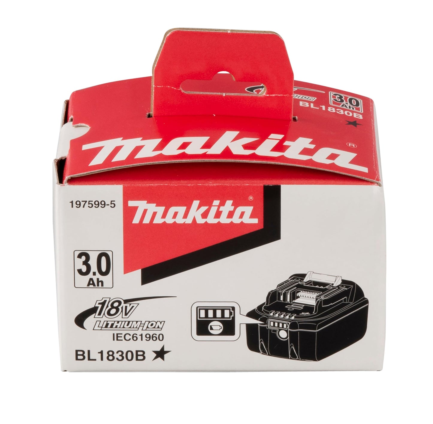 Makita BL1830B battery Li-Ion 3.0Ah 18Volt with Charge Indicator-1975995, black