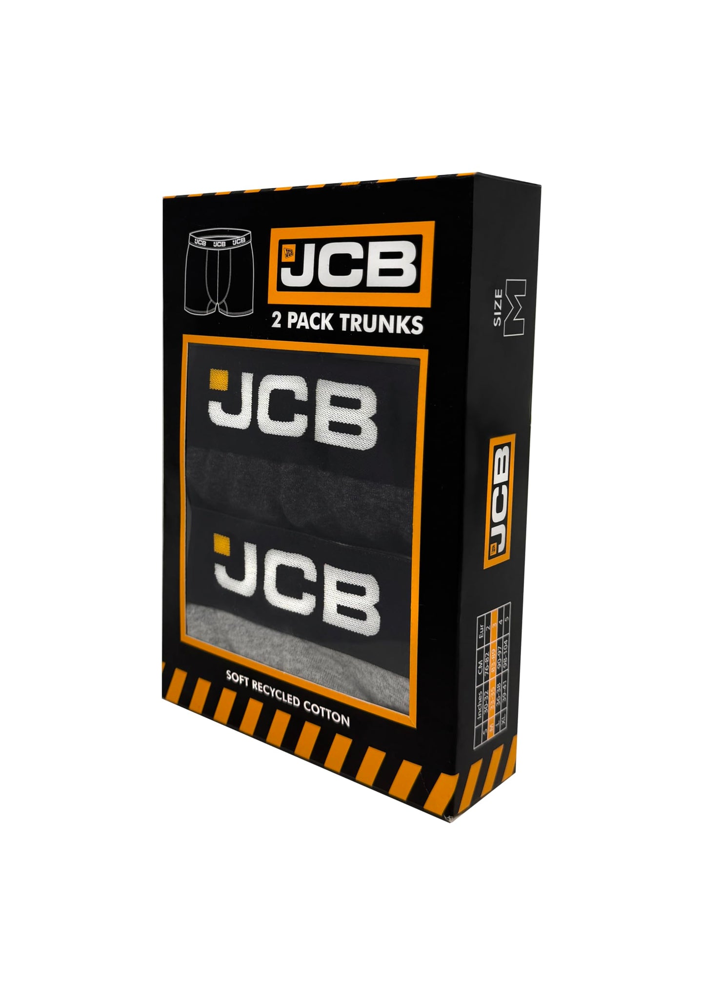 JCB Mens 2 Pack Recycled Cotton Rich Label Free Stretchy Trunks Everyday Boxer Shorts Underwear