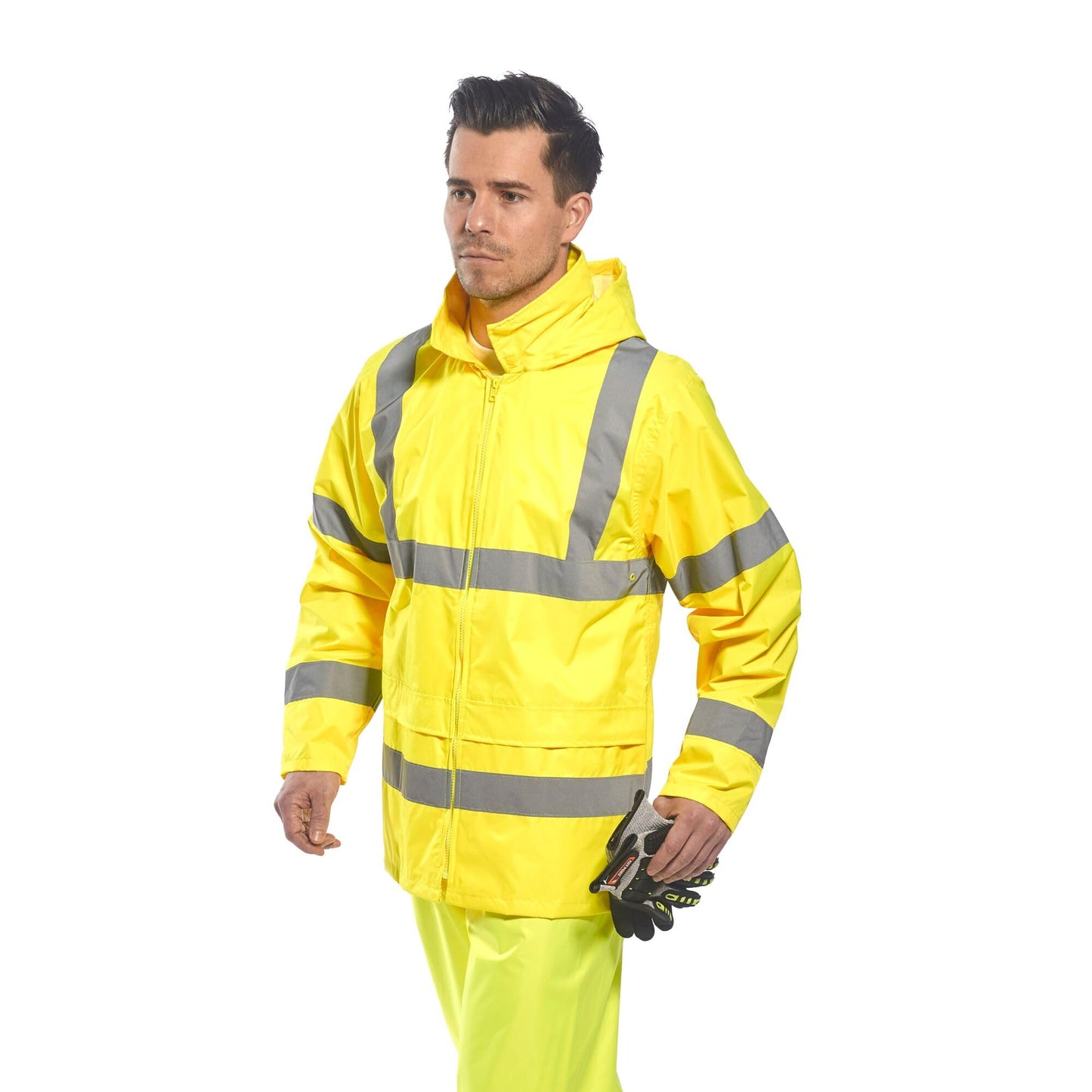 Portwest H440 Men's Waterproof Hi Vis Rain Jacket - Reflective Lightweight Safety Workwear with Pockets and Hood Orange, 4X-Large