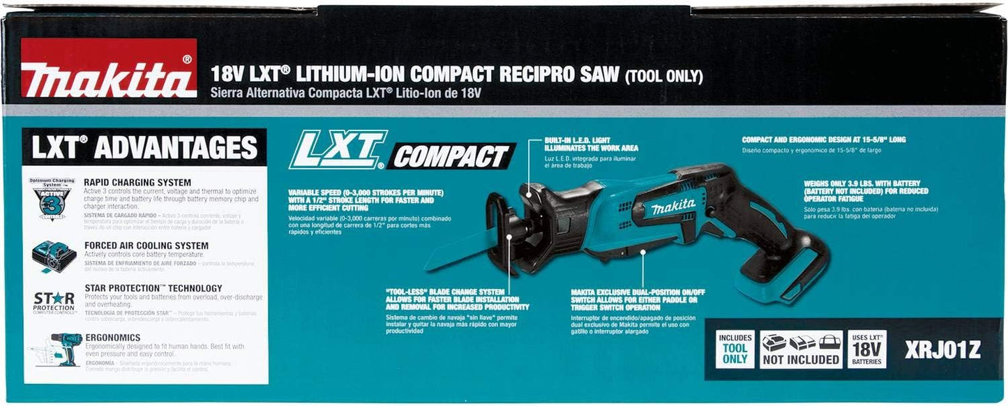 Makita XRJ01Z 18-Volt LXT Lithium-Ion Cordless Compact Reciprocating Saw (Tool Only, No Battery)