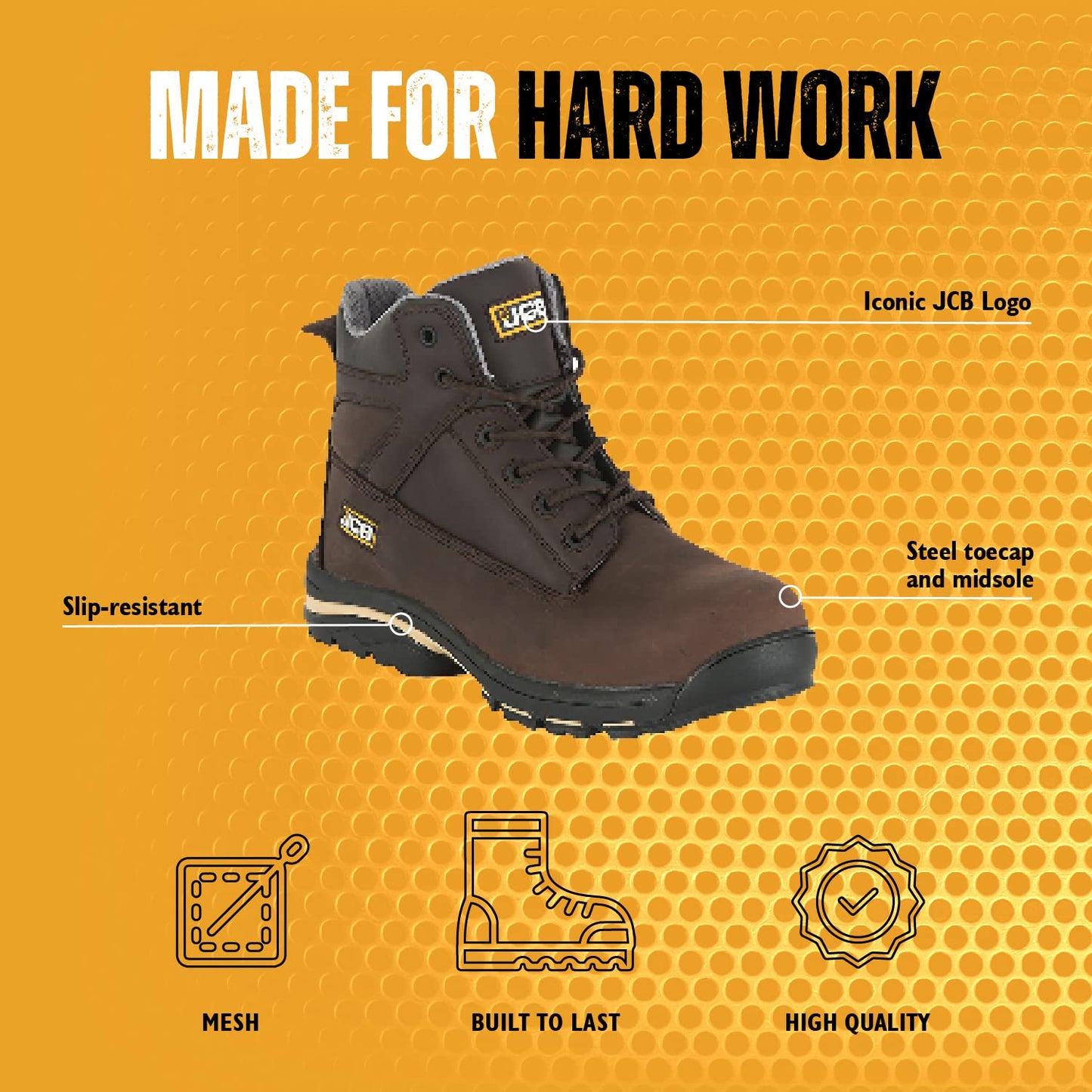 JCB - Men's Safety Boots - Workmax Chukka Work Boots - Nubuck - Durable and Protective - Ideal for Work Environments Workwear - Size 8 UK, 42 EU - Brown