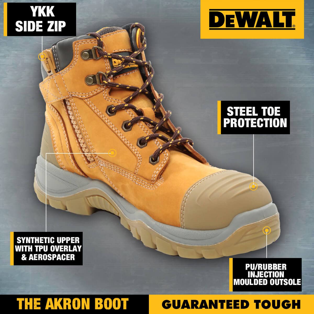 DEWALT Men's Akron Side Zip Steel Toe Safety Boot