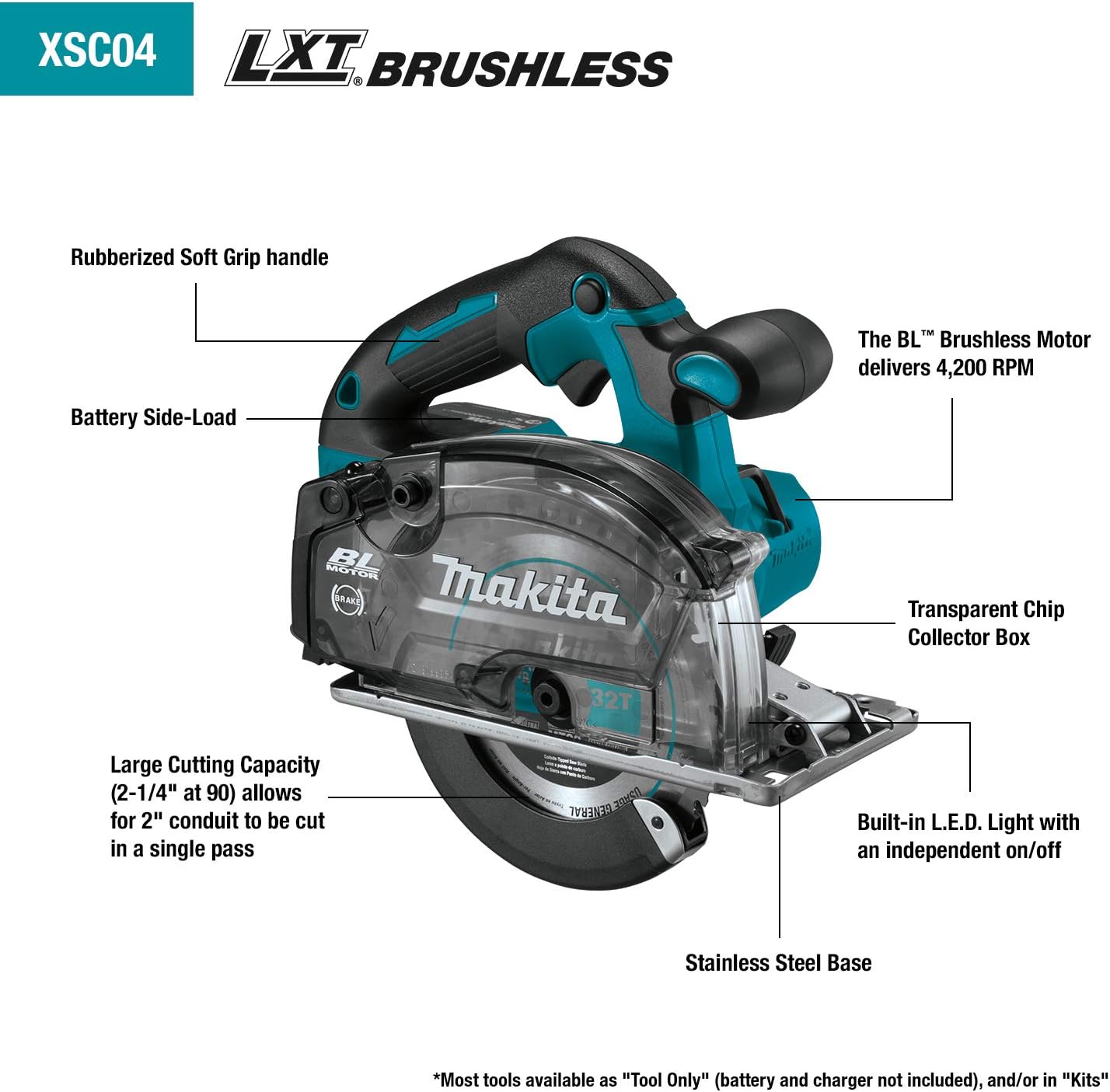 Makita XSC04Z 18V LXT Lithium-Ion Brushless Cordless 5-7/8" Metal Cutting Saw, with Electric Brake and Chip Collector, Tool Only