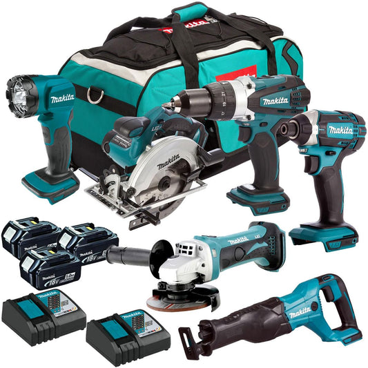 Makita Maktia DLX6072PT 18V Li-ion LXT 6 Piece Kit Complete with 3 x 5.0 Ah Li-ion Batteries and Charger Supplied in a Heavy Duty Tool Carry Bag, Multi-Coloured,74 x 38 x 35